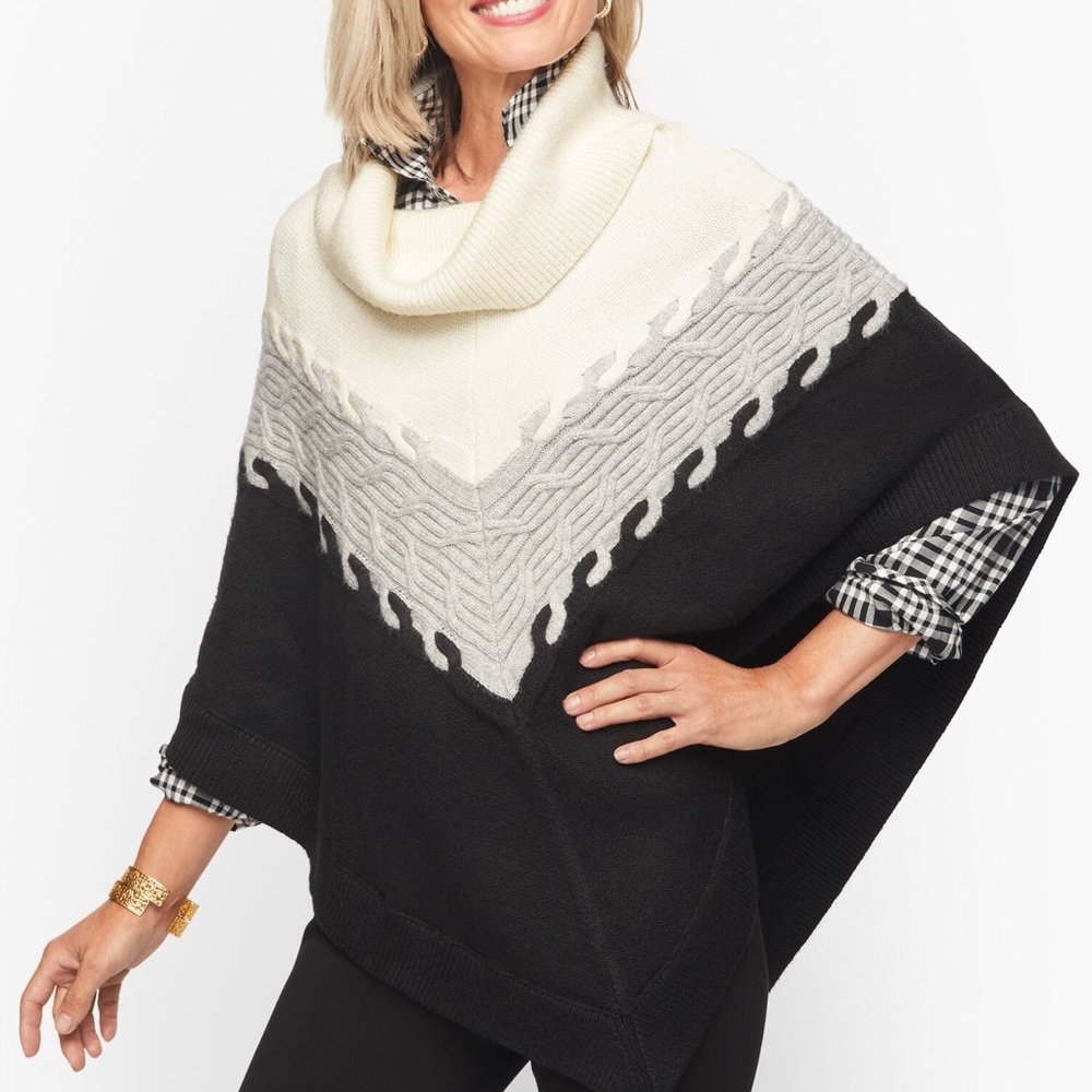 NWT TALBOTS Colorblock Cable Knot Poncho